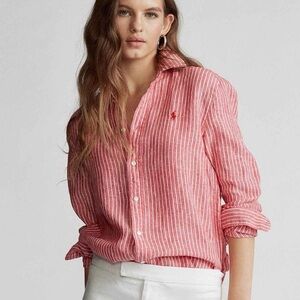 NWOT Polo Ralph Lauren Classic Fit Button Down Stripe LINEN SHIRT
